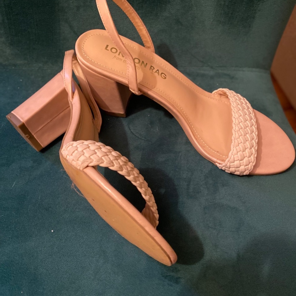 Nude blush sling back block heel braided sandals - Picture 7 of 8